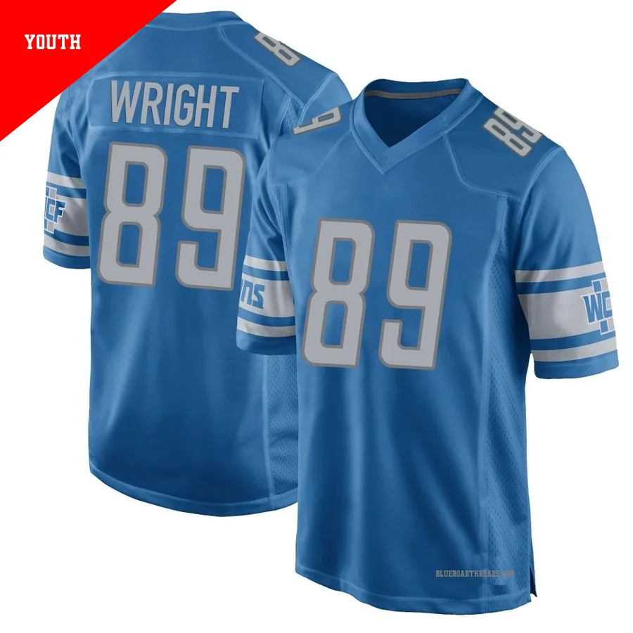 Youth Brock Wright ＃89 Detroit Lions Blue Game Team Color Jersey