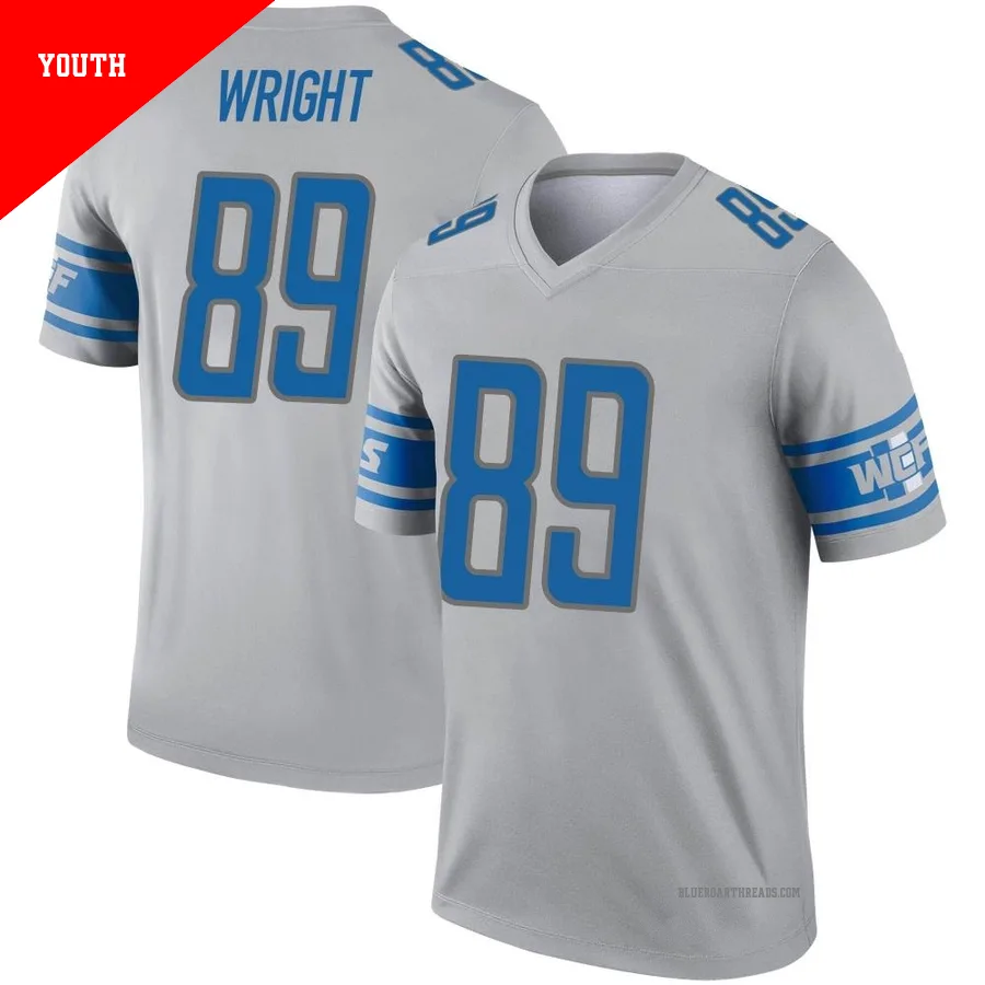 Youth Brock Wright ＃89 Detroit Lions Gray Legend Inverted Jersey