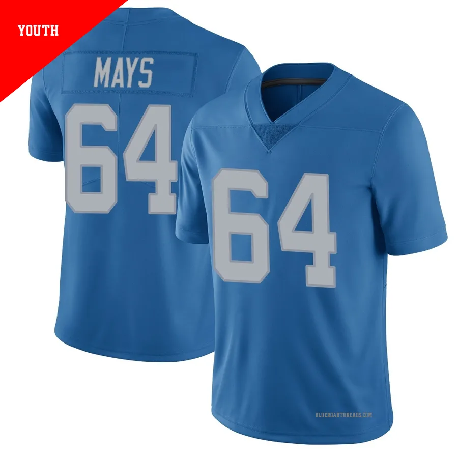 Youth Cade Mays ＃64 Detroit Lions Blue Limited Throwback Vapor Untouchable Jersey