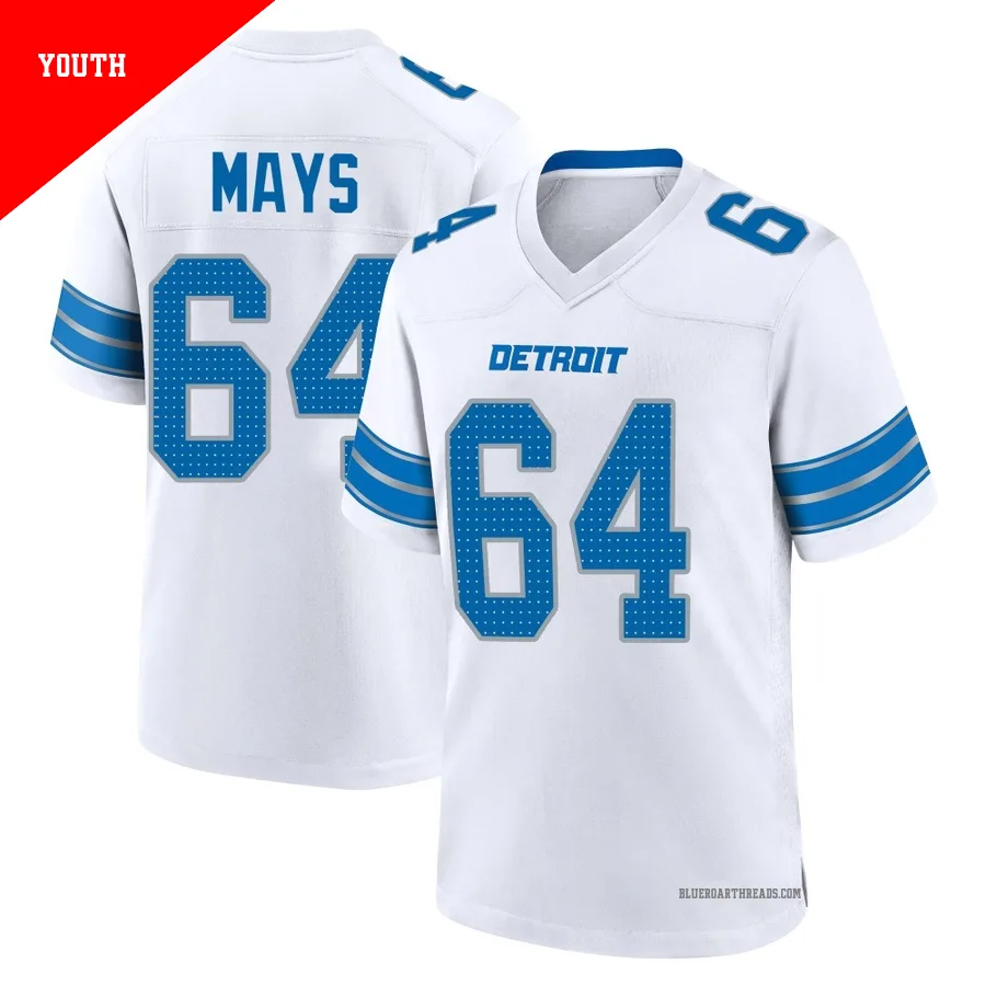 Youth Cade Mays ＃64 Detroit Lions White Game 2nd Jersey