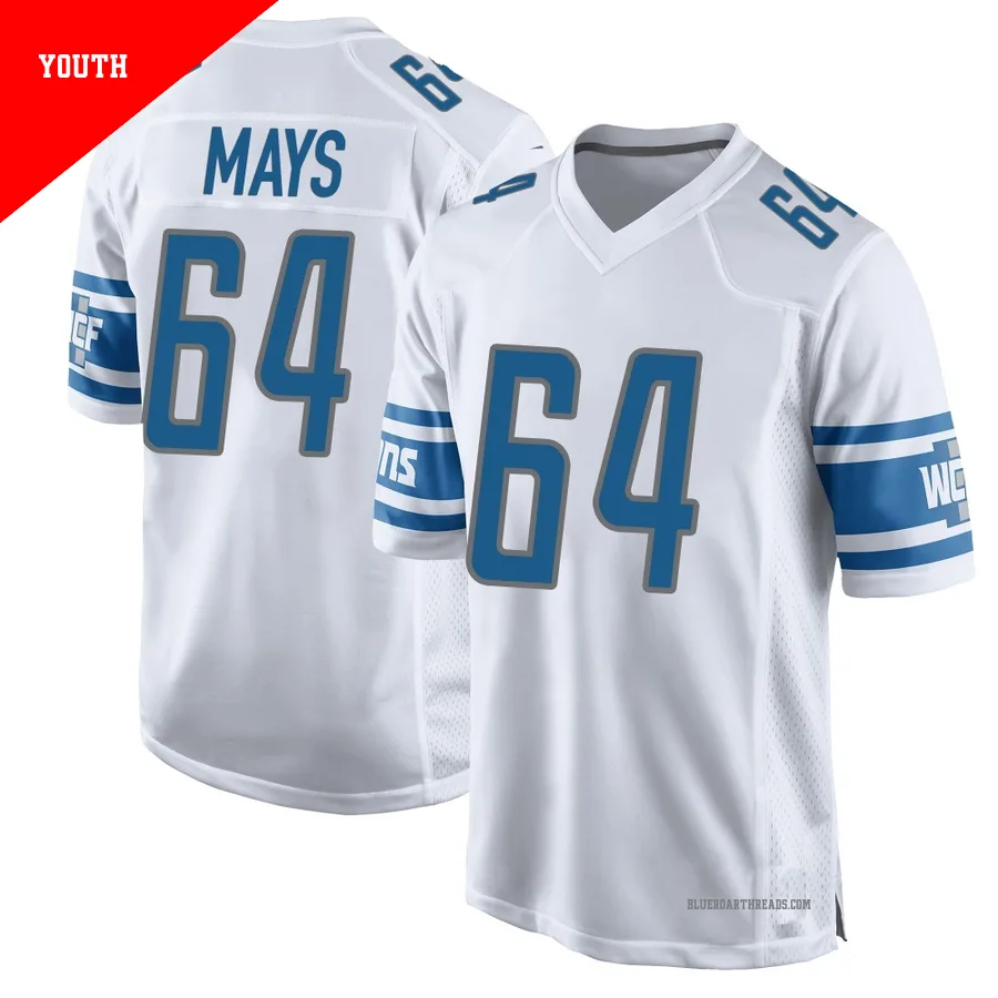 Youth Cade Mays ＃64 Detroit Lions White Game Jersey