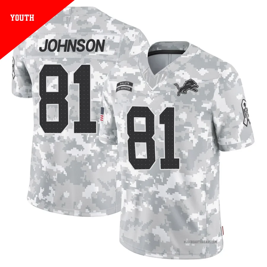 Youth Calvin Johnson ＃81 Detroit Lions Arctic Camo Limited 2024 Salute to Service Jersey