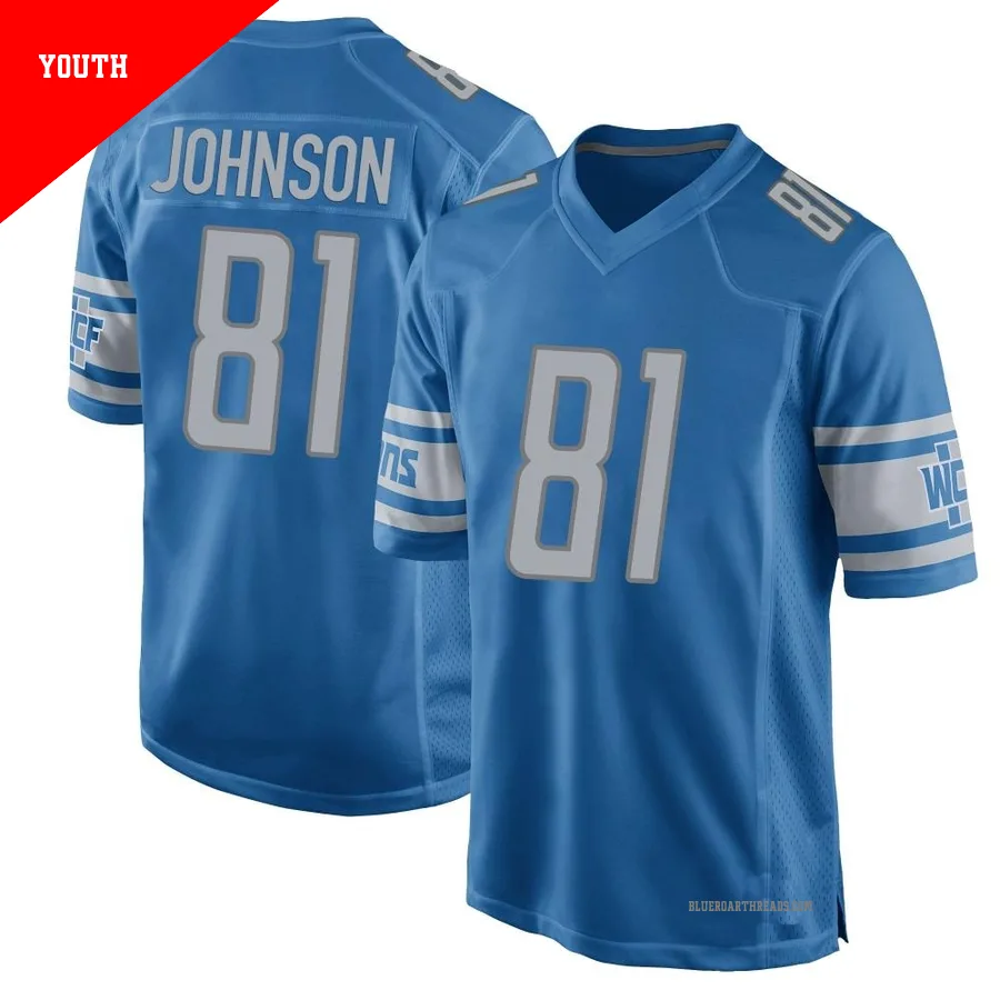 Youth Calvin Johnson ＃81 Detroit Lions Blue Game Team Color Jersey