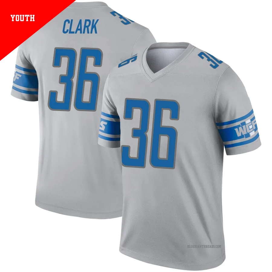 Youth Chuck Clark ＃36 Detroit Lions Gray Legend Inverted Jersey