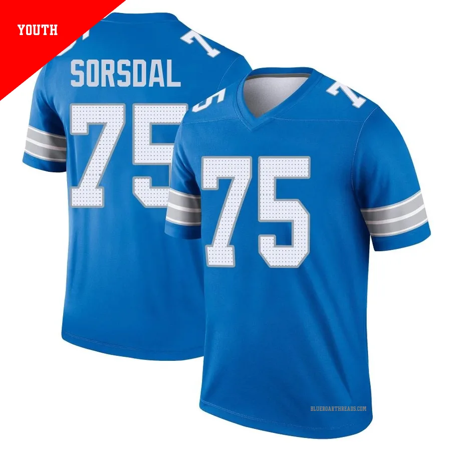 Youth Colby Sorsdal ＃75 Detroit Lions Blue Legend 2nd Jersey