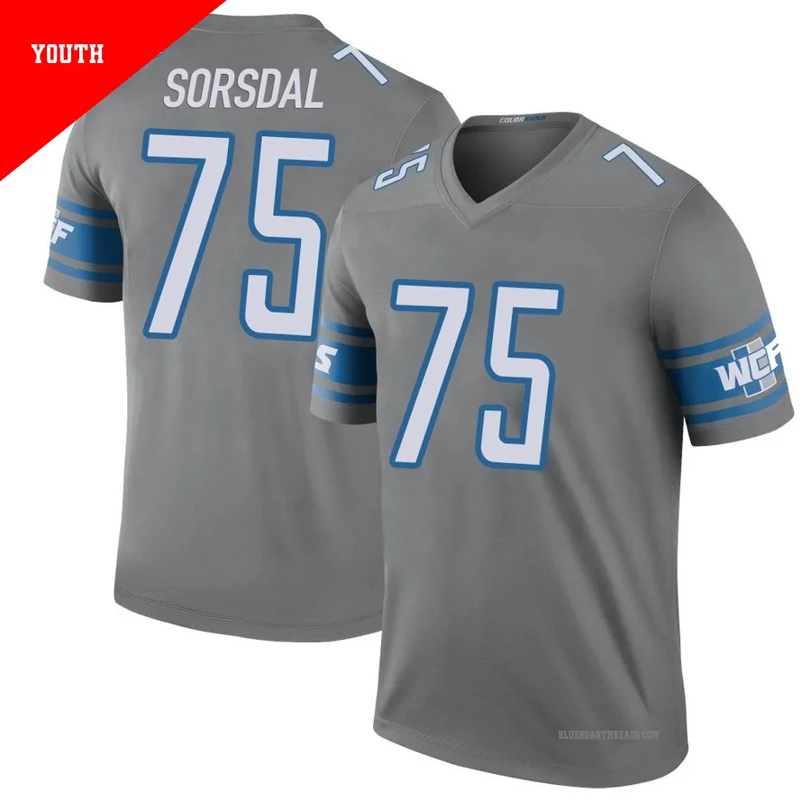 Youth Colby Sorsdal ＃75 Detroit Lions Legend Color Rush Steel Jersey
