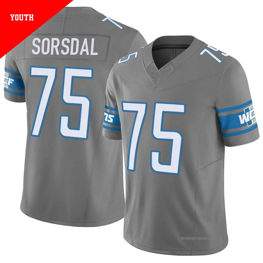 Youth Colby Sorsdal ＃75 Detroit Lions Limited Silver Vapor F.U.S.E. Jersey