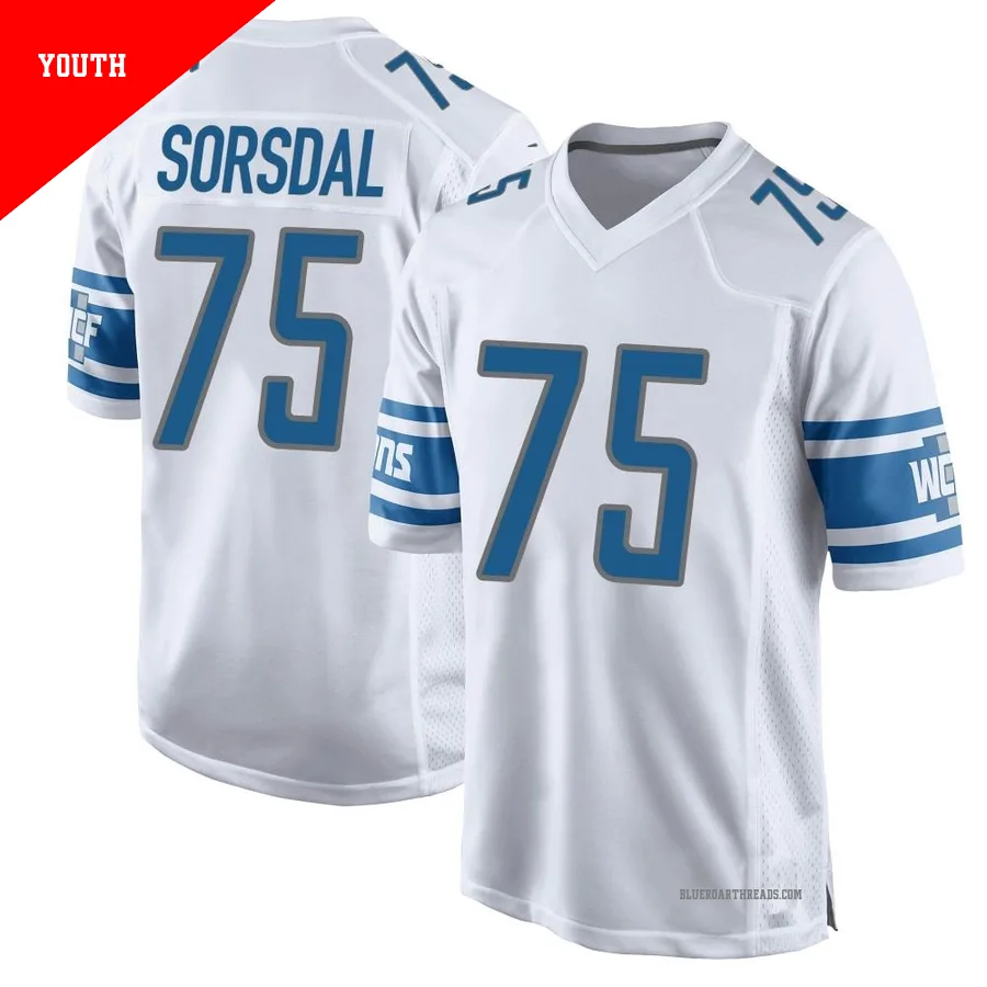 Youth Colby Sorsdal ＃75 Detroit Lions White Game Jersey