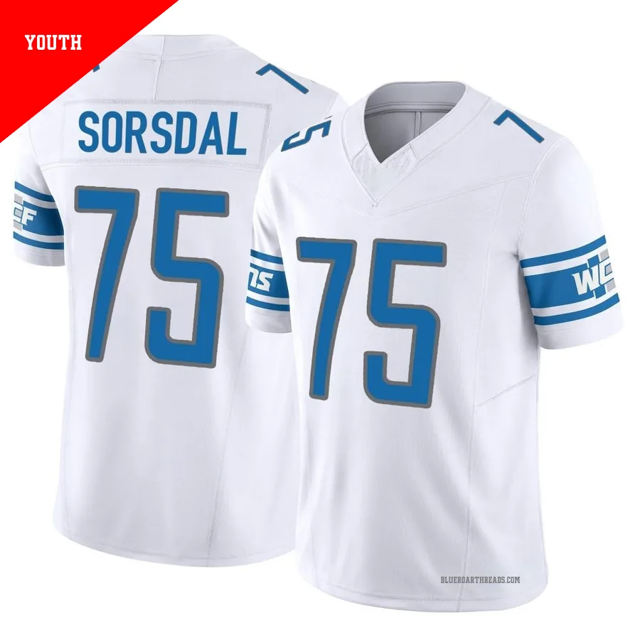 Youth Colby Sorsdal ＃75 Detroit Lions White Limited Vapor F.U.S.E. Jersey