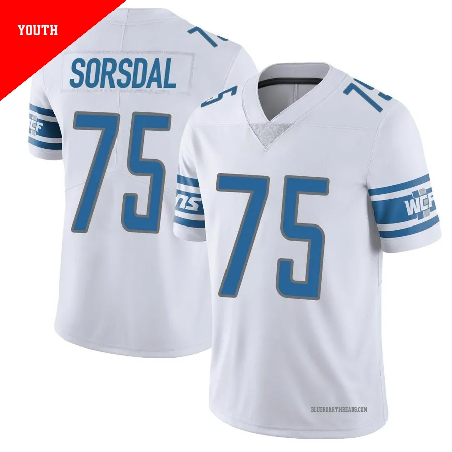 Youth Colby Sorsdal ＃75 Detroit Lions White Limited Vapor Untouchable Jersey