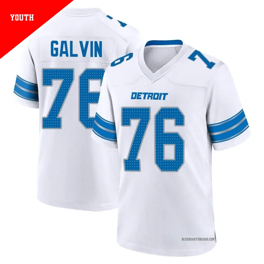 Youth Connor Galvin ＃76 Detroit Lions White Game 2nd Jersey