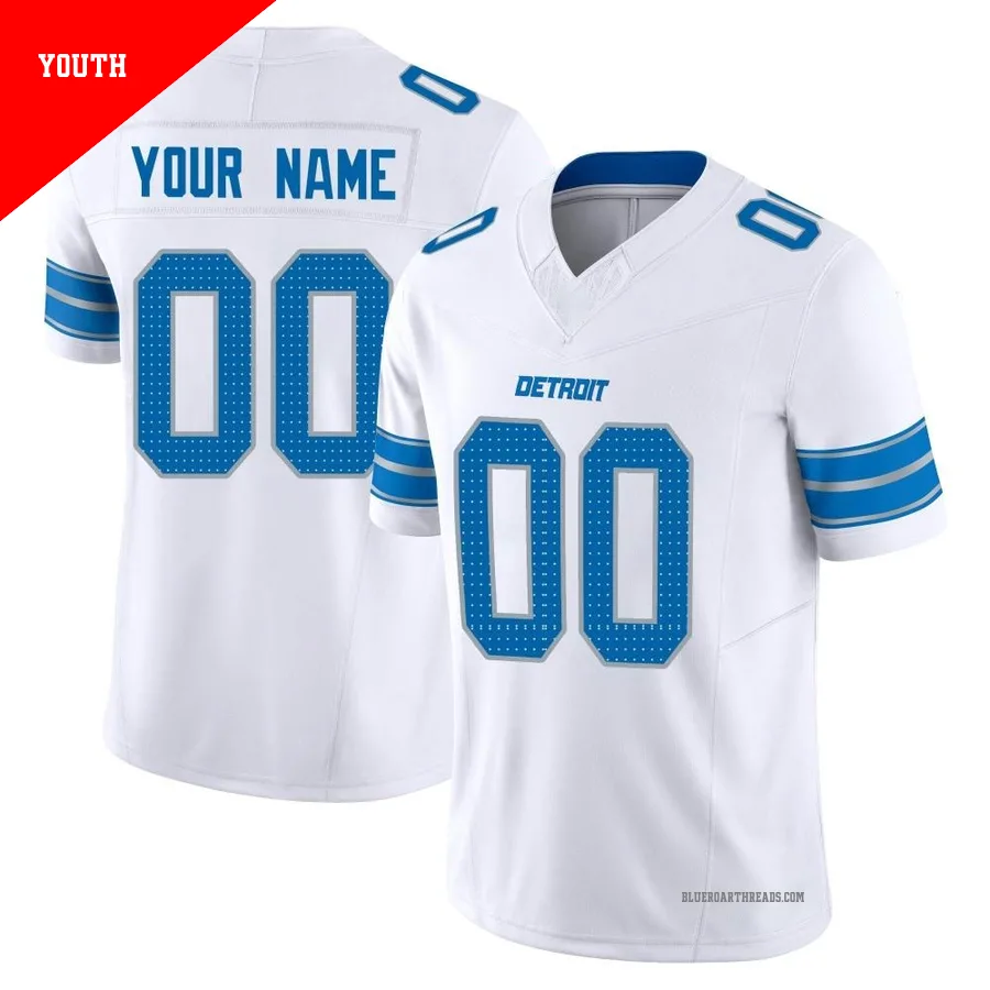 Youth Custom ＃00 Detroit Lions White Limited Vapor F.U.S.E. 2nd Jersey