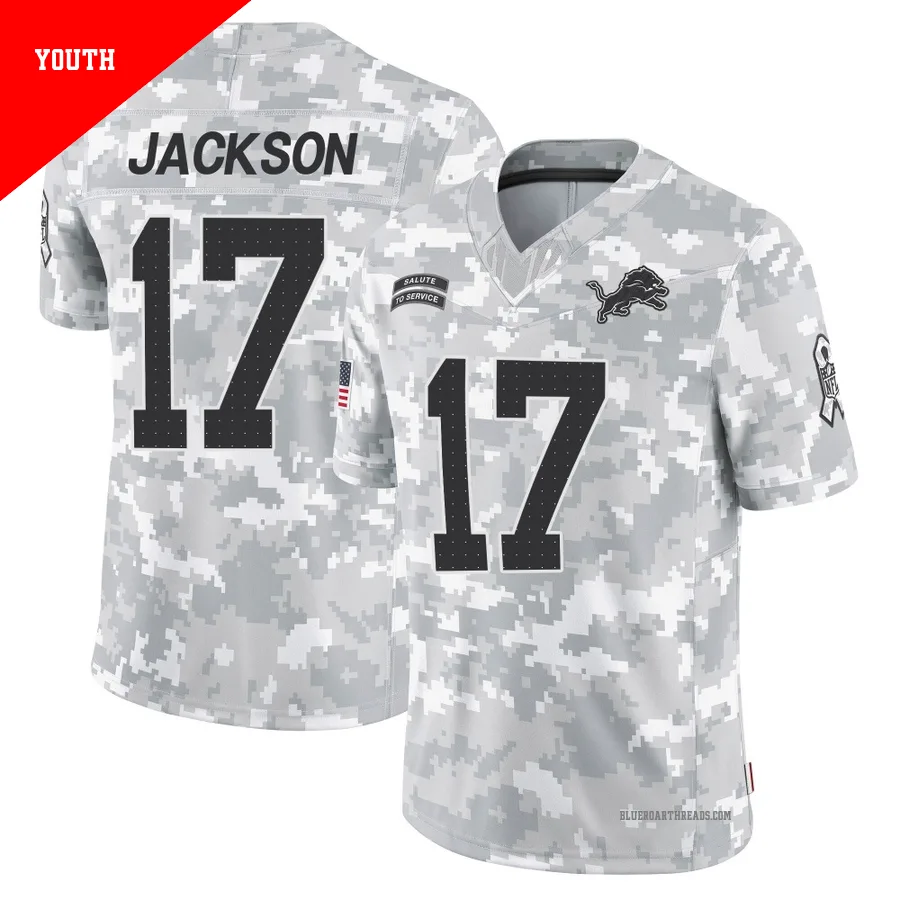 Youth Dan Jackson ＃17 Detroit Lions Arctic Camo Limited 2024 Salute to Service Jersey