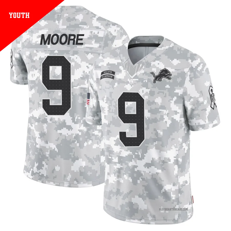 Youth Derrick Moore ＃9 Detroit Lions Arctic Camo Limited 2024 Salute to Service Jersey