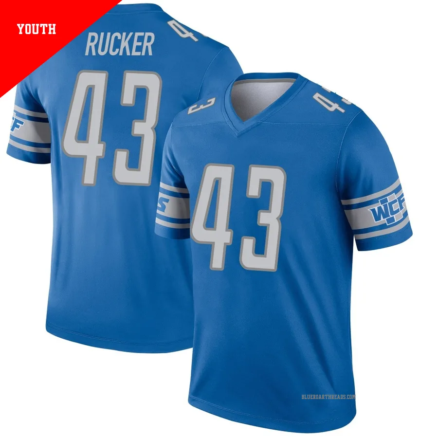 Youth De'Shawn Rucker ＃43 Detroit Lions Blue Legend Jersey