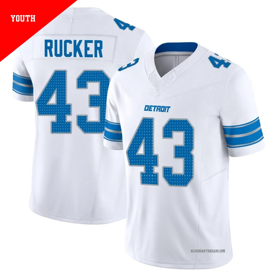 Youth De'Shawn Rucker ＃43 Detroit Lions White Limited Vapor F.U.S.E. 2nd Jersey