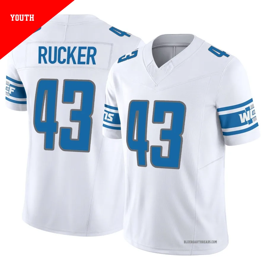 Youth De'Shawn Rucker ＃43 Detroit Lions White Limited Vapor F.U.S.E. Jersey