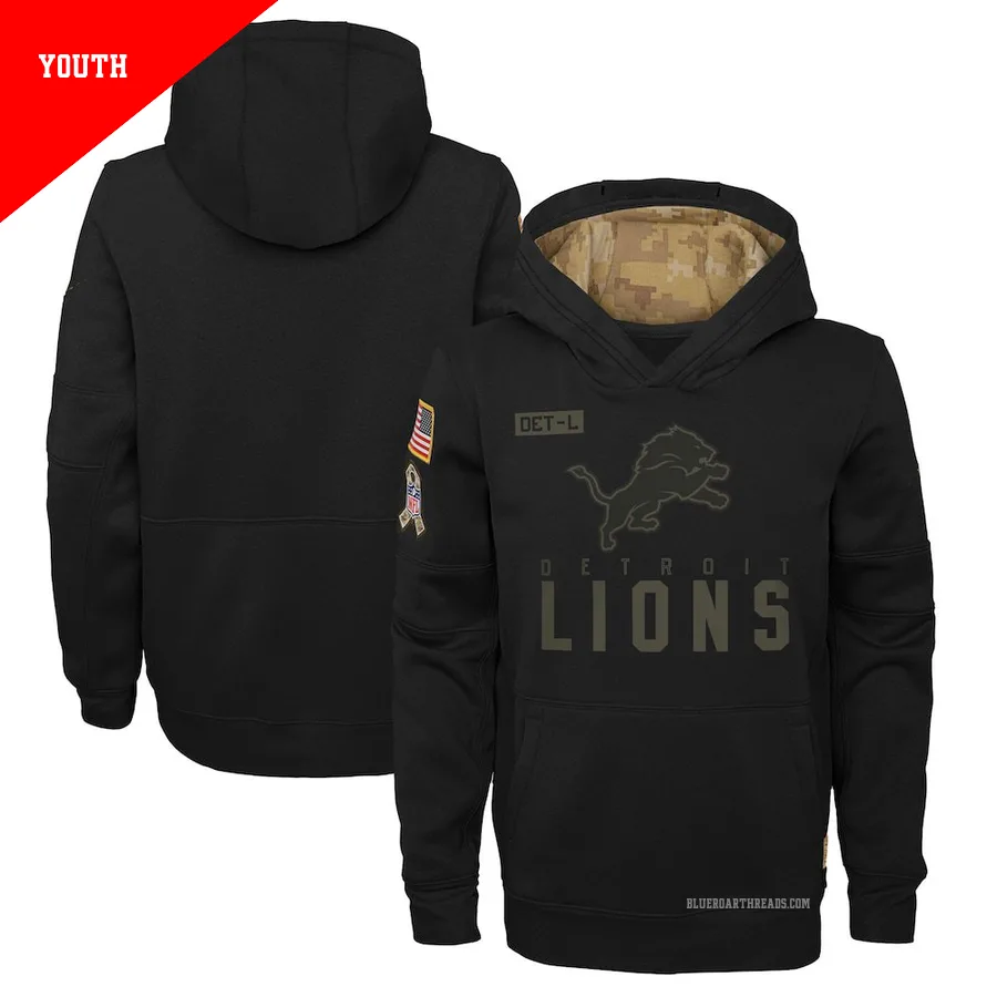 Youth Detroit Lions Black 2020 Salute to Service Pullover Performance Hoodie