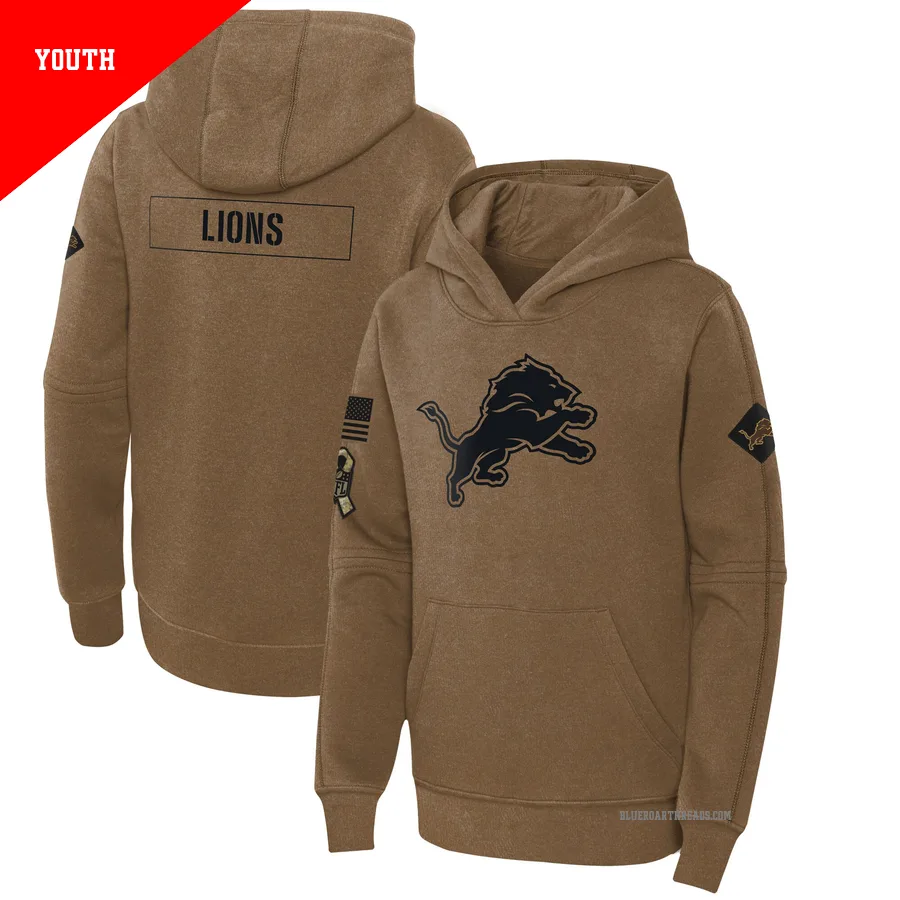 Youth Detroit Lions Brown 2023 Salute to Service Club Fleece Pullover Hoodie