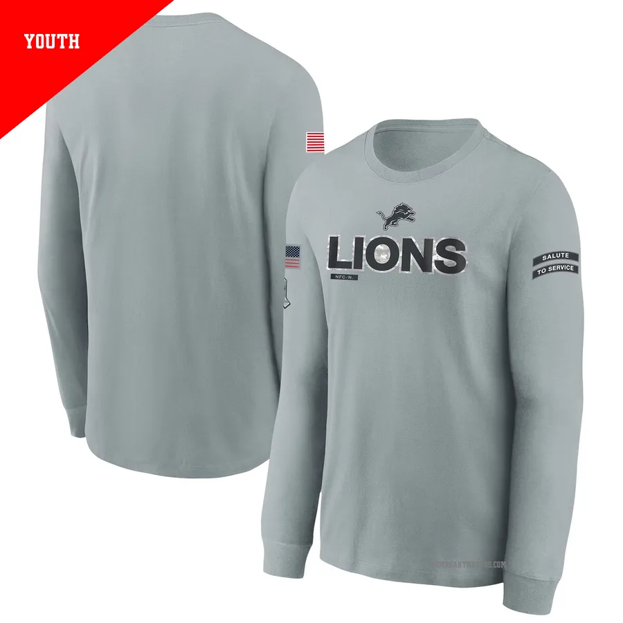 Youth Detroit Lions Gray 2024 Salute To Service Long Sleeve T-Shirt