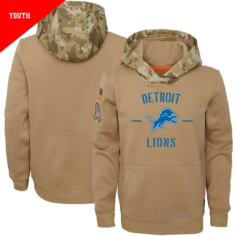Youth Detroit Lions Khaki 2019 Salute to Service Therma Pullover Hoodie