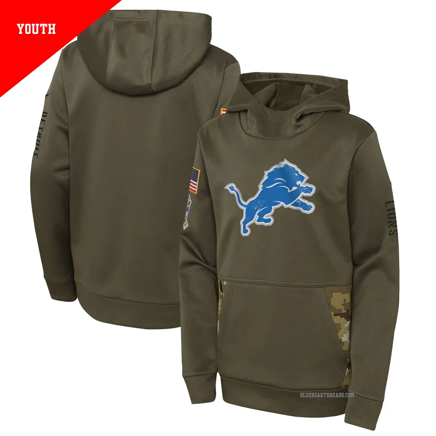 Youth Detroit Lions Olive 2022 Salute to Service Performance Pullover Hoodie