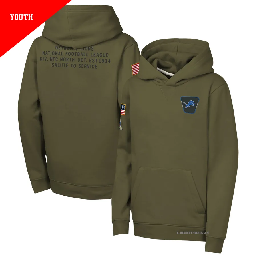 Youth Detroit Lions Olive 2025 Salute to Service Club Fleece Hoodie