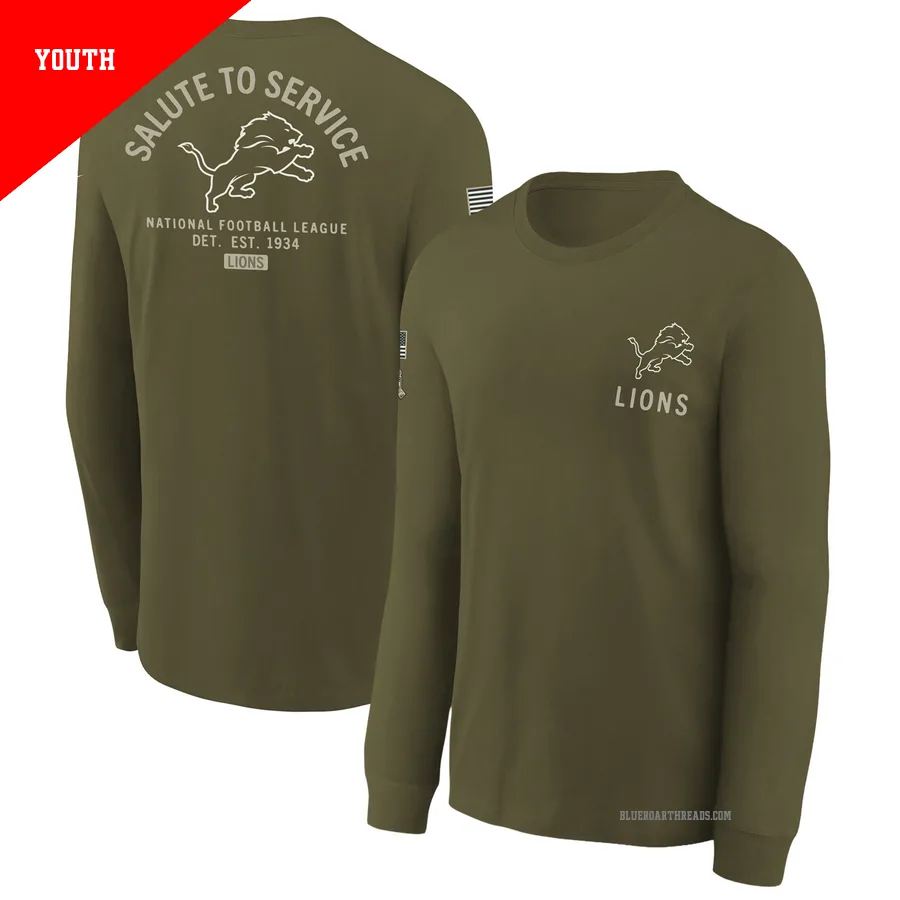 Youth Detroit Lions Olive 2025 Salute to Service Sideline Long Sleeve T-Shirt