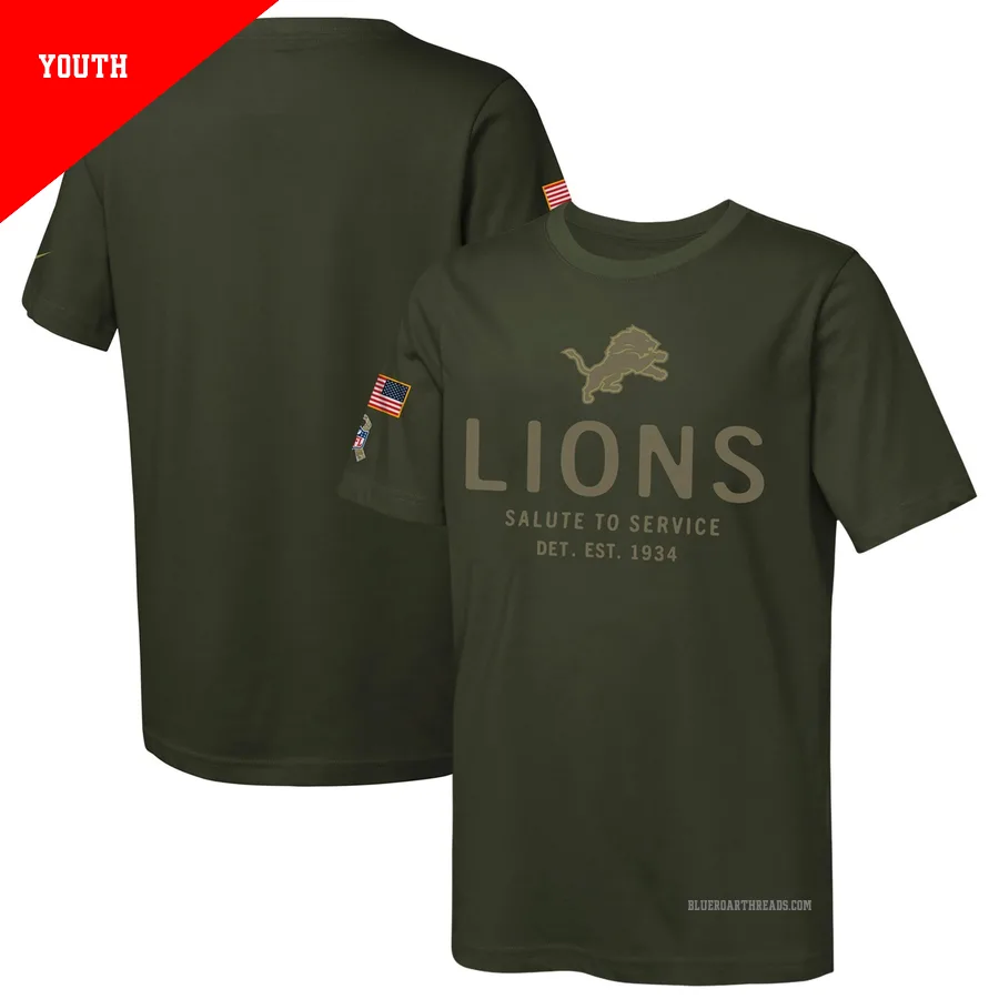 Youth Detroit Lions Olive 2025 Salute to Service Sideline T-Shirt