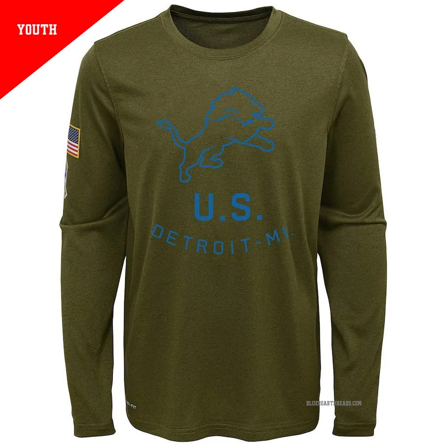 Youth Detroit Lions Olive Legend 2018 Salute to Service Performance Long Sleeve T-Shirt