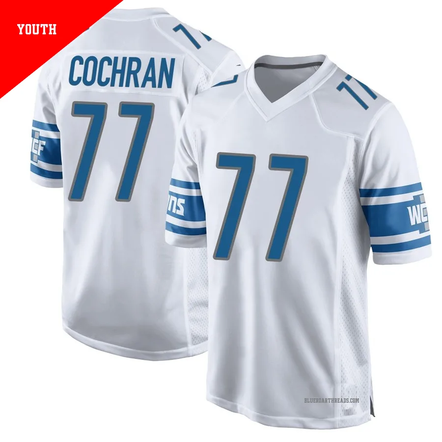 Youth Devin Cochran ＃77 Detroit Lions White Game Jersey