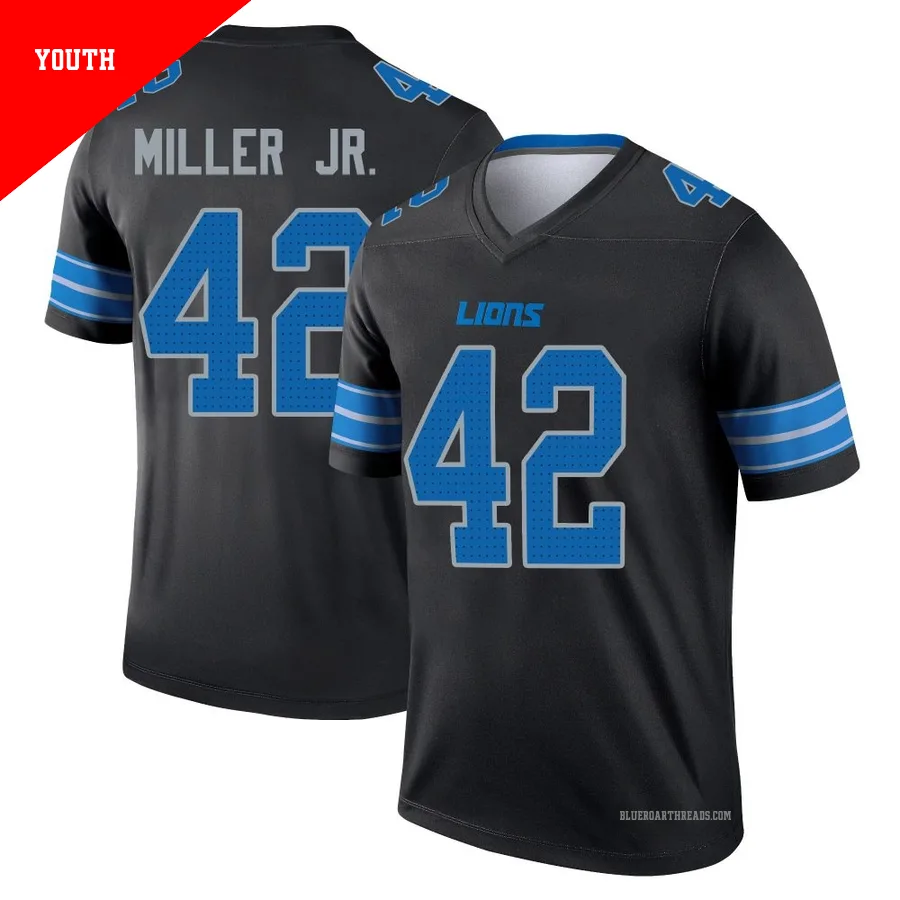 Youth D.J. Miller Jr. ＃42 Detroit Lions Black Legend Jersey