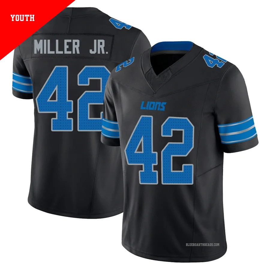 Youth D.J. Miller Jr. ＃42 Detroit Lions Black Limited Alternate Vapor F.U.S.E. 2nd Jersey