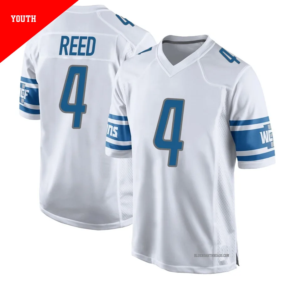 Youth D.J. Reed ＃4 Detroit Lions White Game Jersey