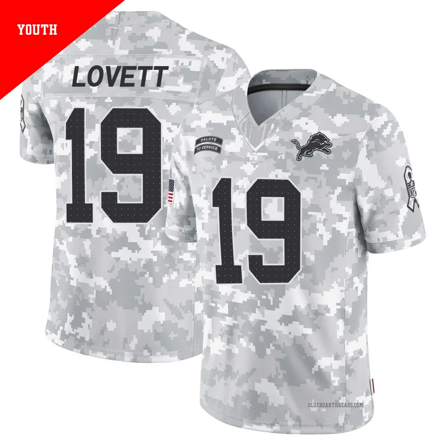 Youth Dominic Lovett ＃19 Detroit Lions Arctic Camo Limited 2024 Salute to Service Jersey