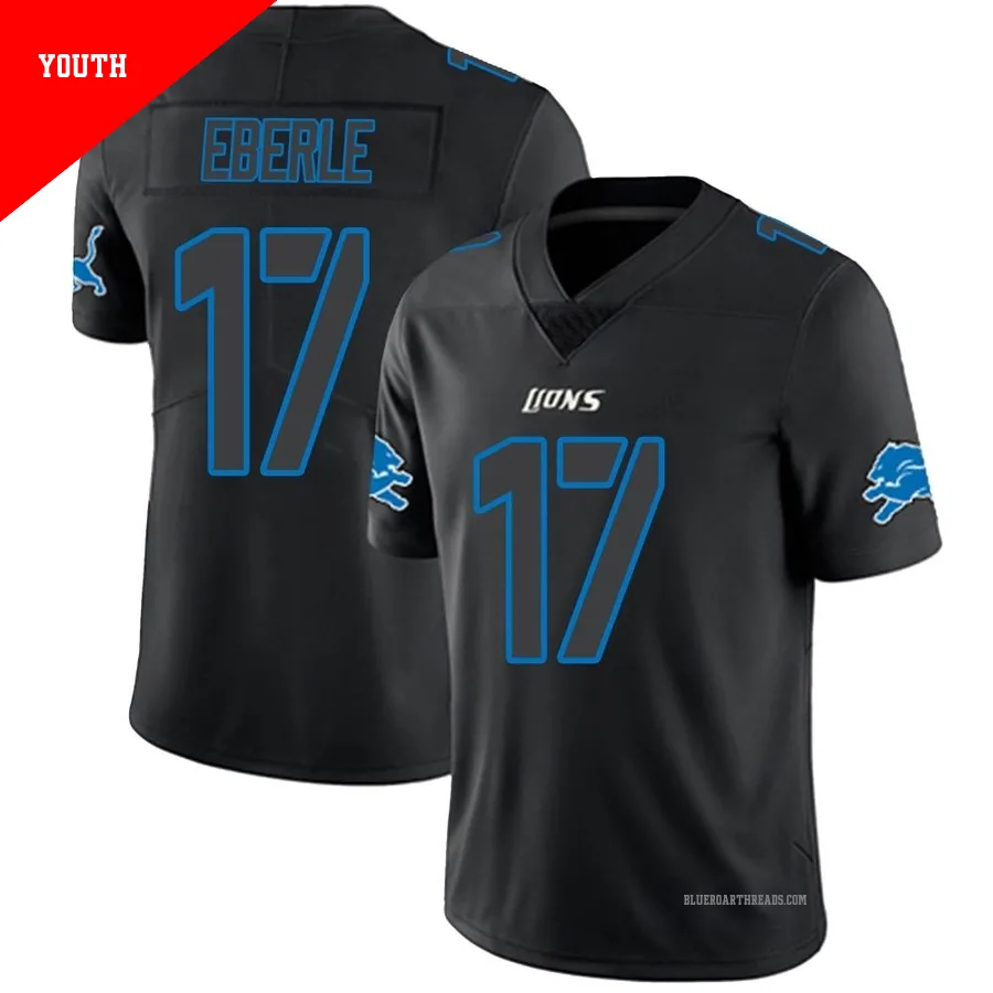 Youth Dominik Eberle ＃17 Detroit Lions Black Impact Limited Jersey