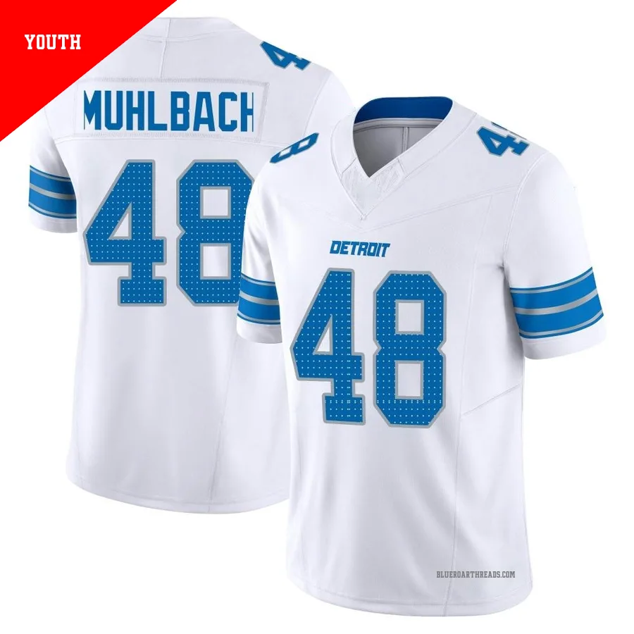 Youth Don Muhlbach ＃48 Detroit Lions White Limited Vapor F.U.S.E. 2nd Jersey