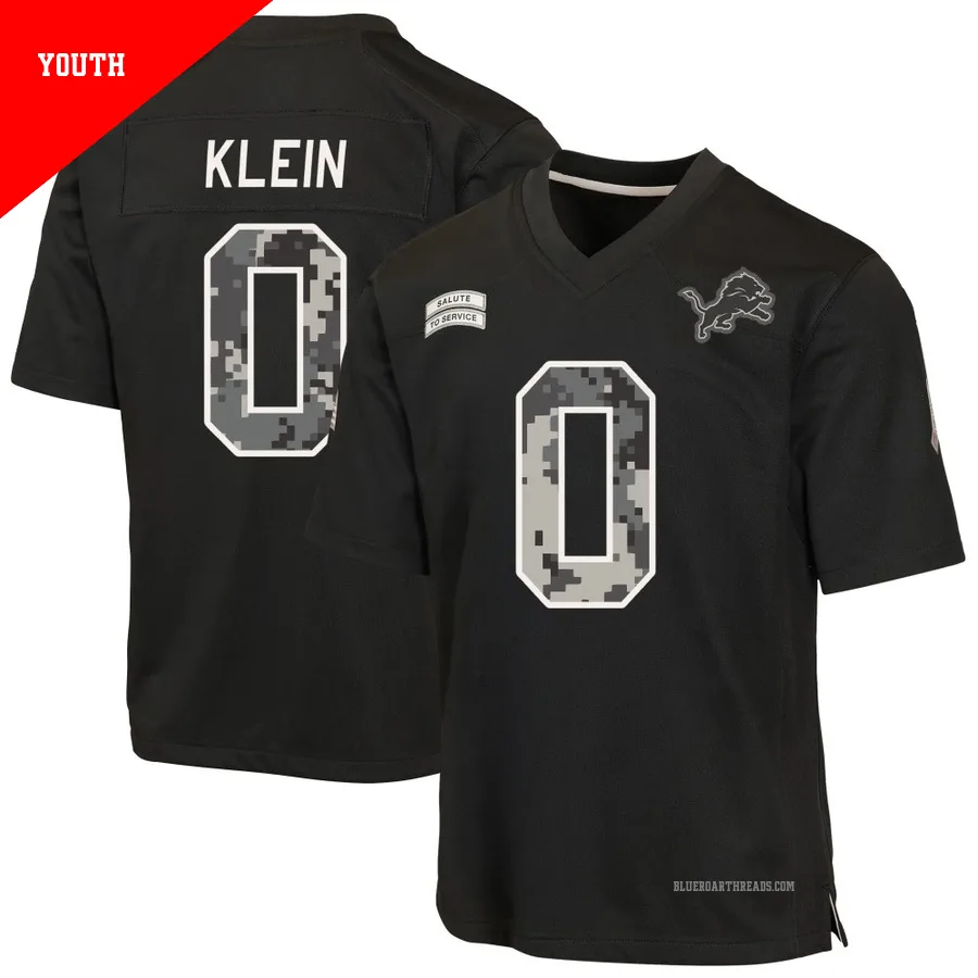 Youth Elijah Klein ＃0 Detroit Lions Black Game 2026 Salute to Service Jersey
