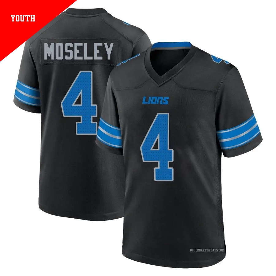 Youth Emmanuel Moseley ＃4 Detroit Lions Black Game Alternate 2nd Jersey