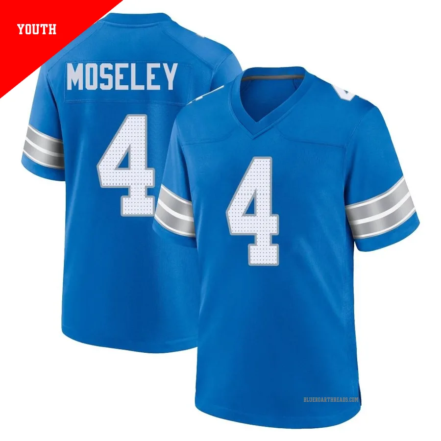 Youth Emmanuel Moseley ＃4 Detroit Lions Blue Game 2nd Jersey