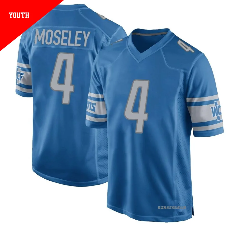 Youth Emmanuel Moseley ＃4 Detroit Lions Blue Game Team Color Jersey