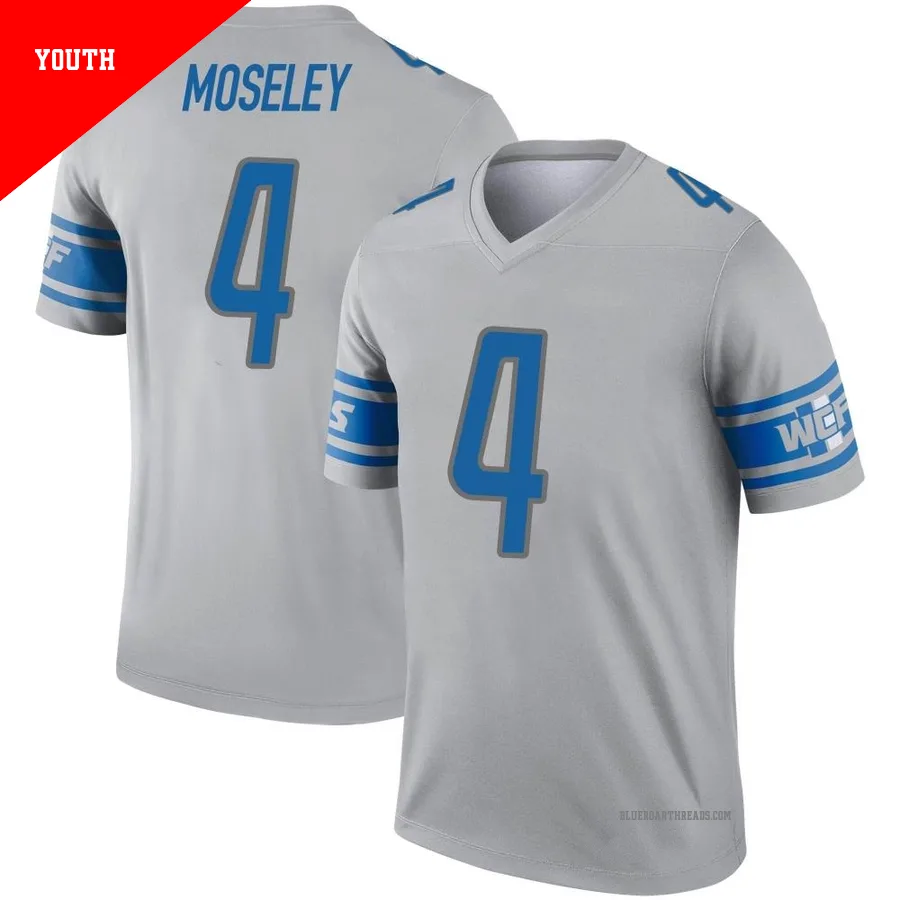 Youth Emmanuel Moseley ＃4 Detroit Lions Gray Legend Inverted Jersey