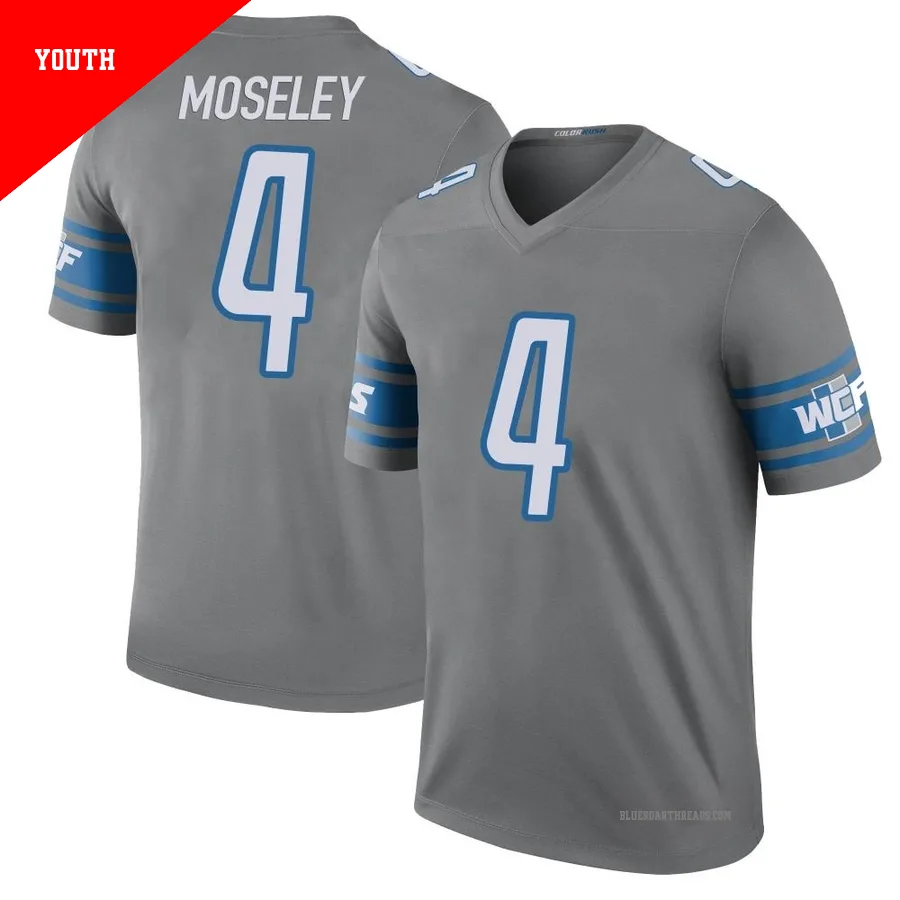 Youth Emmanuel Moseley ＃4 Detroit Lions Legend Color Rush Steel Jersey