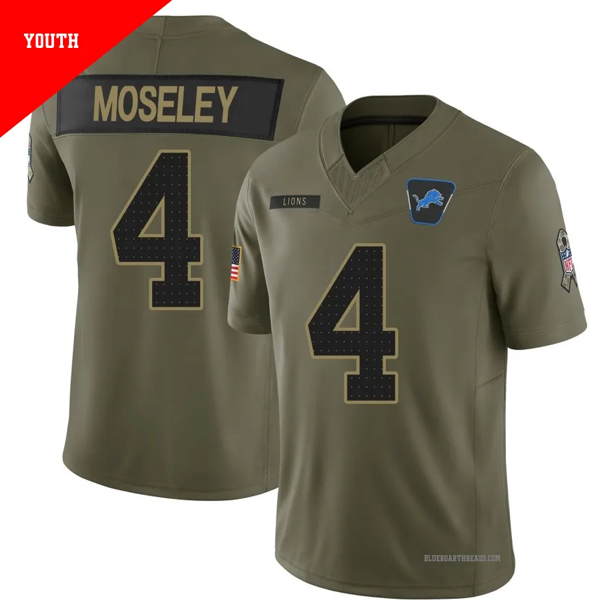 Youth Emmanuel Moseley ＃4 Detroit Lions Olive Limited 2025 Salute to Service Jersey