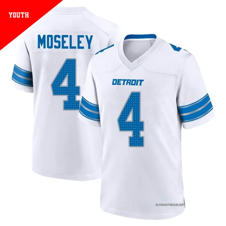 Youth Emmanuel Moseley ＃4 Detroit Lions White Game 2nd Jersey