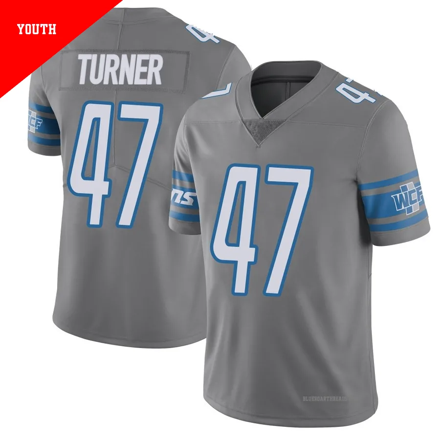 Youth Ezekiel Turner ＃47 Detroit Lions Limited Color Rush Steel Vapor Untouchable Jersey