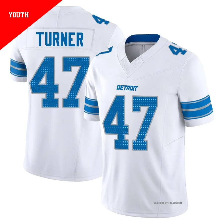Youth Ezekiel Turner ＃47 Detroit Lions White Limited Vapor F.U.S.E. 2nd Jersey