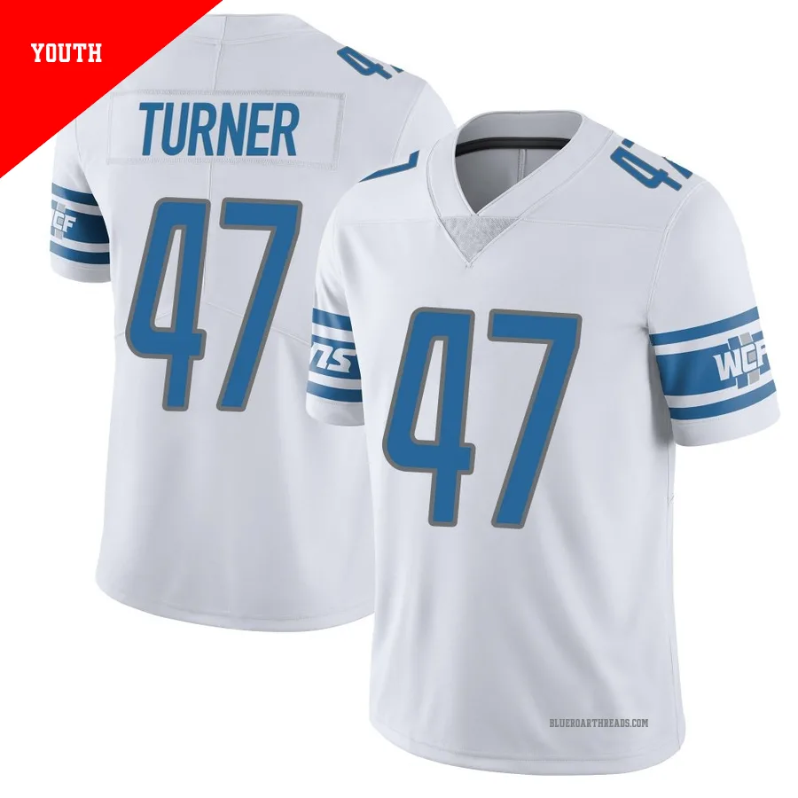 Youth Ezekiel Turner ＃47 Detroit Lions White Limited Vapor Untouchable Jersey