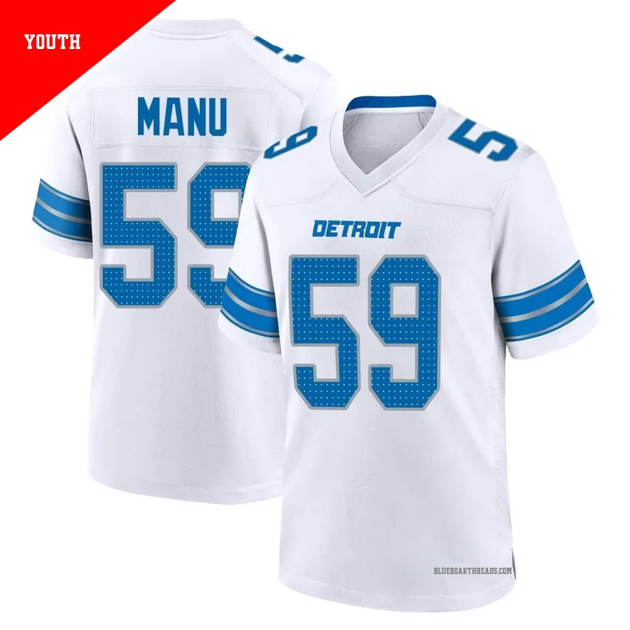 Youth Giovanni Manu ＃59 Detroit Lions White Game 2nd Jersey
