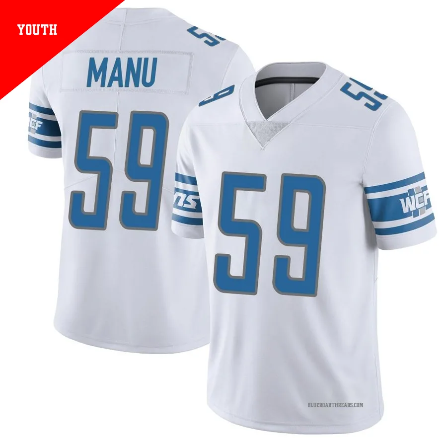 Youth Giovanni Manu ＃59 Detroit Lions White Limited Vapor Untouchable Jersey